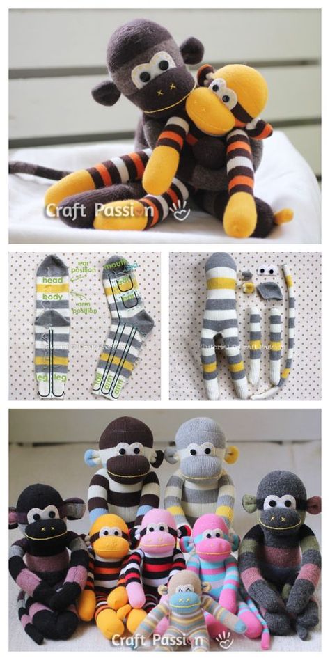 Christmas Gifts To Sew, Gifts To Sew, Sock Monkey Pattern, Monkey Pattern, Sock Dolls, Monkey Stuffed Animal, Sock Toys, Diy Socks, Sock Crafts