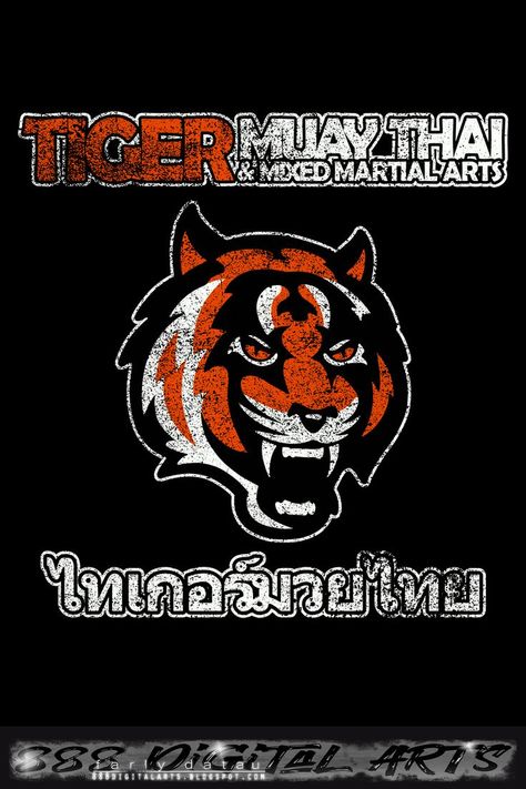 The epic design of Thailand Muay Thai Tiger and Mixed Martial Arts Fighting Sport Grunge Version Muay Thai Tiger, Thai Tiger, Thai Boxer, Tiger Muay Thai, Tiger Team, Martial Artist, Mma Fighters, Shirt Embroidery, Mixed Martial Arts