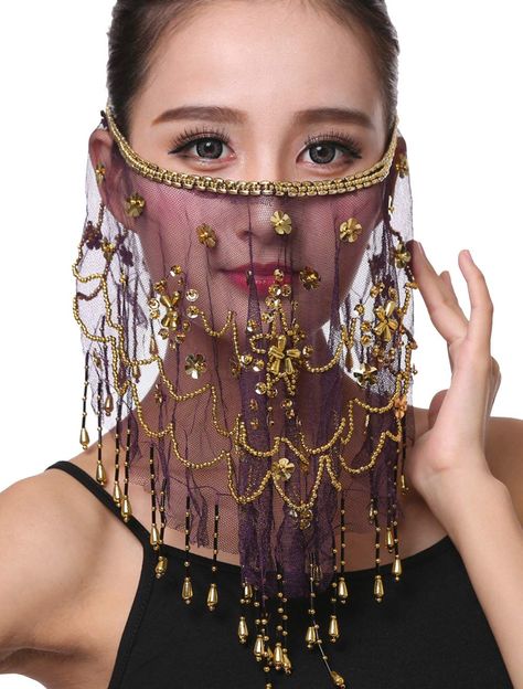 Egyptian Halloween Costume, Genie Costume, Dancer Outfits, Belly Dance Accessories, Purple Clothing, Fits Inspiration, Unique Canvas Art, Face Veil, Belly Dance Outfit