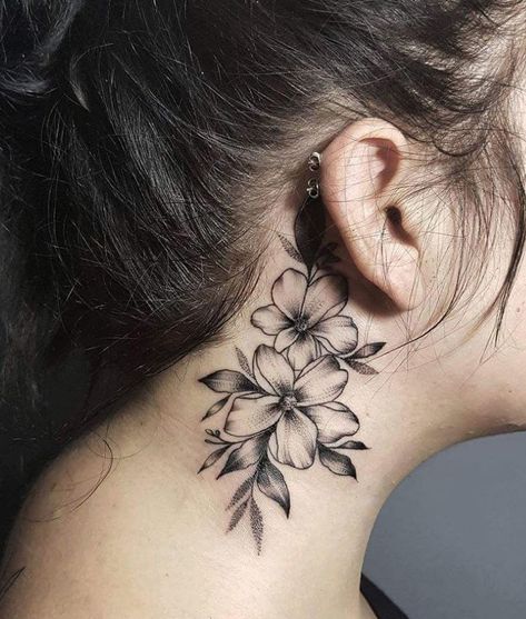 Tattoos Hidden, Flower Neck Tattoo, Female Neck, Small Neck Tattoos, Behind Ear Tattoos, Girl Neck Tattoos, Side Neck Tattoo, Neck Tattoos Women, Back Of Neck Tattoo