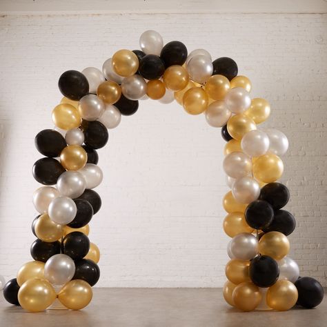 Black Gold Silver Balloon, Silver Balloon Arch, Retirement Decor, Retirement Cookies, Party City Balloons, Pearl Balloons, Filled Balloons, Charity Ball, Balloon Arch Kit