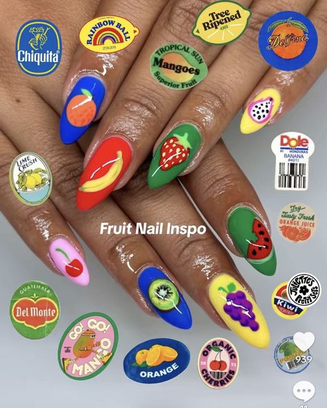 Novelty Nail Designs, Grimace Nails, Random Nail Art, Weird Girl Nails, Cereal Nails, 2d Nails, Gen Z Nails, Pizza Nails, Weird Nail Art