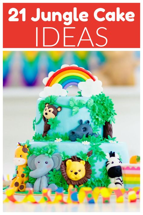 Zoo Cake Birthday, Wild Animal Cakes For Kids, Simple Jungle Theme Cake Without Fondant, Jungle Theme Birthday Cake Simple, Safari Birthday Cake Simple, Jungle Birthday Cake Simple, Animal Birthday Cakes For Kids, Jungle Cake Ideas Boys, Jungle Theme Birthday Party Cakes