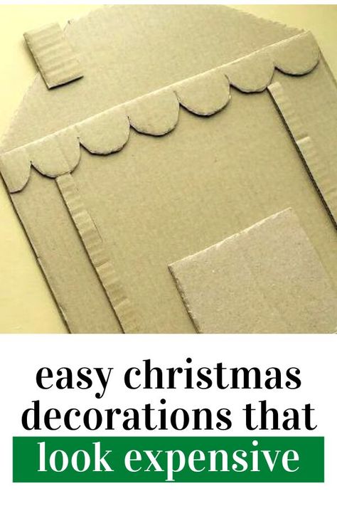 If you're on a budget this Christmas decorate with these thrifty Christmas crafts using repurposed cardboard boxes. Quick Christmas decorations that look expensive for your living room, entryway or Holiday table. Large Inexpensive Christmas Decorations, Cardboard Box Crafts Decor, Christmas Cardboard Crafts, Diy Cardboard Christmas Decorations, Cardboard Christmas Crafts, Cardboard Christmas Decorations, Repurposed Cardboard, Thrifty Christmas, Cardboard Gingerbread House