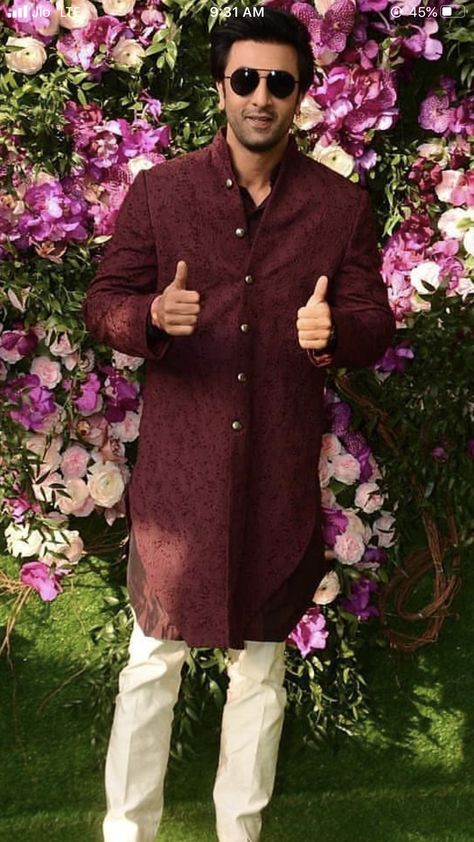 Ranbir Kapoor Indian Wear, Sagan Outfits, Indo Western Menswear, Indowestern Outfits For Men, Indo Western Outfits For Men, Marriage Outfit, Indian Wedding Clothes For Men, Siddharth Malhotra, Wedding Kurta For Men