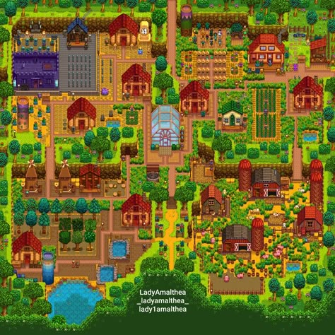 Four Corners Farm Layout, Four Corners Farm, Farm Map, Stardew Valley Farm, Aesthetic Farm, Stardew Farms, Stardew Valley Layout, Stardew Valley Tips, Stardew Valley Farms