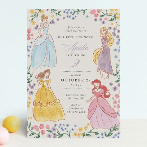 "Disney Princess Garden Party" - Foil-pressed Children's Birthday Party Invitations in Buttercream by Cass Loh. Princess Garden Party, Disney Princess Invitations, Princess Garden, Princess Party Invitations, Princess Birthday Party Decorations, Disney Princess Birthday Party, Princess Theme Birthday, Princess Theme Birthday Party, Princess Birthday Invitations