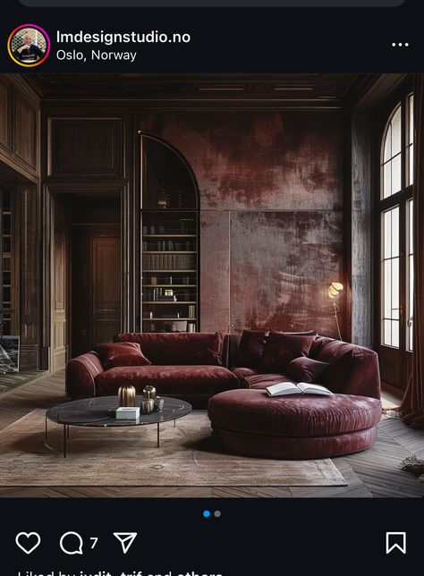 Living Room With Art, Burgundy Living Room, Burgundy Interior, Home Bar Ideas, Bedroom Wall Decor Ideas, 70s Interior, Art Deco Living Room, Basement Inspiration, Living Room Goals