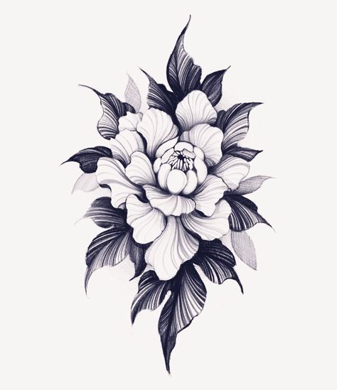 Flower Morph Tattoo, Peony Flower Tattoo Design, Peony Flower Drawing, Blackwork Floral Tattoo, Peony Tattoo Design, Peony Flower Tattoo, Chicanas Tattoo, Rose Flower Tattoos, Minimal Tattoo Design