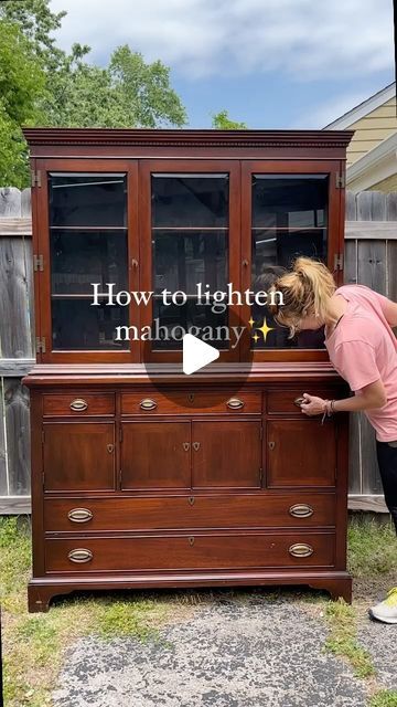 Michelle McRae | “Shelly” Your DIY BFF on Instagram: "Details HERE 👇🏽 Yes, you can lighten mahogany wood. My process is typically to strip, then sand, bleach, paint wash and seal. If you want process details or product links, COMMENT “mahogany” and I’ll send them to you. FYI: if you receive a blank message, doublecheck that you are following me. IG may block it thinking it is spam. #mahoganywood #furnituremakeover" Stripping Mahogany Furniture, Refinishing Mahogany Furniture, Minwax Colors, Diy Furniture Upholstery, Paint Wash, Wood Cupboard, Mahogany Cabinets, Stripping Paint, Mahogany Furniture