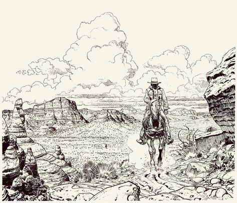 Jean Giraud Moebius, Jean “moebius” Giraud, Moebius Art, Bd Art, Jean Giraud, Western Artwork, Western Comics, Bristol Board, Printmaking Art