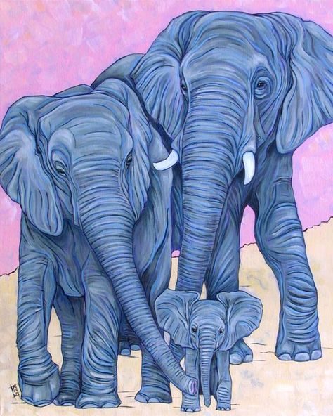 Elephant Family Drawing, Elephant Family Art, Wildlife Tattoo, Pet Portrait Paintings, Wildlife Painting, Animal Elephant, Paint Your Pet, Custom Portrait Painting, Elephant Drawing