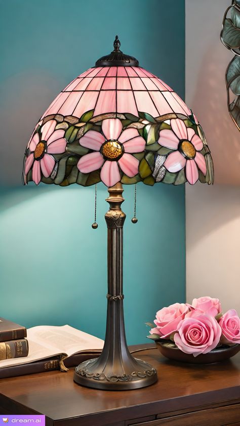 Tiffany Chandelier, Funky Lamps, Lamp Pink, Tiffany Style Lamp, Tiffany Lamp, Stained Glass Decor, Glass Lamps, Handcrafted Decor, Retro Lamp