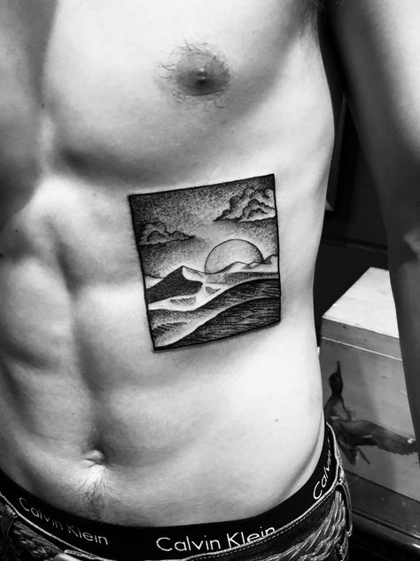 Sand dunes by tattoo artist Luke Wessman in his private so cal studio The Summertown Inn. Sands Of Time Tattoo Design, Dune Inspired Tattoos, Sahara Desert Tattoo, Sand Dune Tattoo, Sand Dunes Tattoo Ideas, Sand Dunes Tattoo, Dunes Tattoo, Dune Tattoo, Core Tattoo