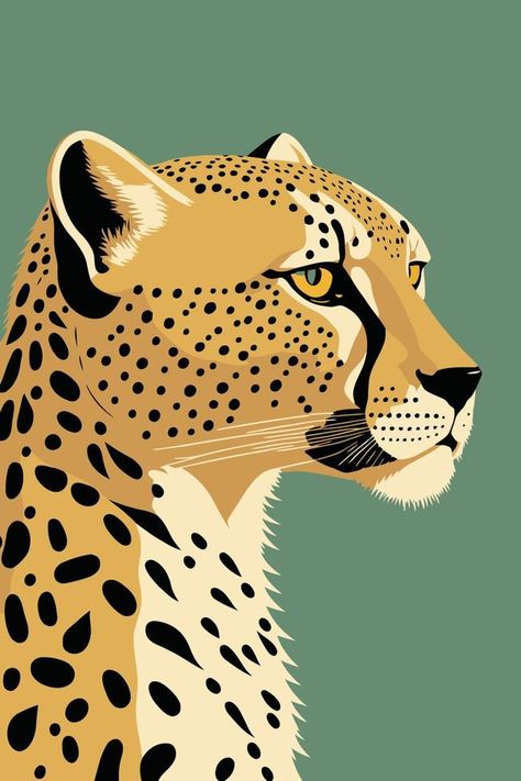 Baby Boy T Shirt, Matisse Poster, Mosaic Animals, The Cheetah, Flat Vector Illustration, Cheetah Animal, Illustration Background, Indian Art Paintings, Animal Projects