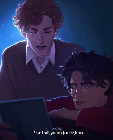 by evixart_ on twitter Remus And James, Harry Potter Remus Lupin, Maurders Era, Remus Lupin Marauders Era, Marauders Harry Potter, Lily And James, Remus Lupin Fan Art, Slytherin Funny, James Sirius Potter