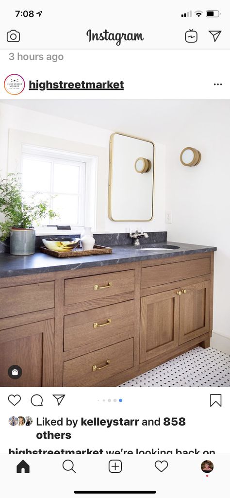 Soapstone Counter Bathroom, Soapstone Countertops Bathroom Master Bath, Soapstone Counters Bathroom, Soapstone Vanity Top, Walnut Cabinets With Black Countertops, Soapstone Master Bath, Soap Stone Bathroom Countertops, Soapstone In Bathroom, Soapstone Countertops Wood Cabinets