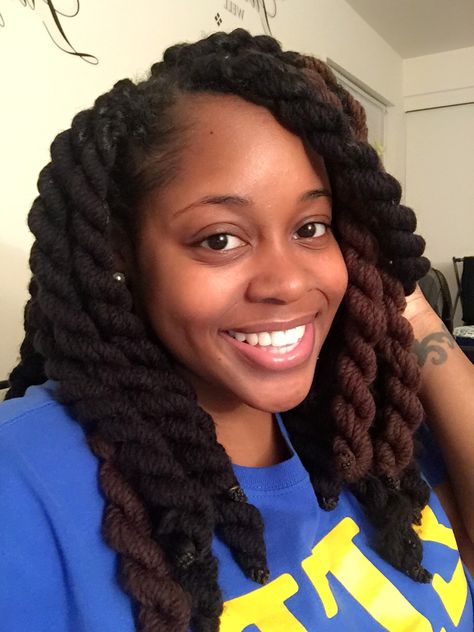 Jumbo yarn twists (8 strings per twist) Yarn Twist Hairstyles Short, Yarn Braids Hairstyles, Twists Inspiration, Yarn Braids Styles, Brazilian Wool Hairstyles, Yarn Twists, New Natural Hairstyles, Yarn Twist, Yarn Braids