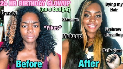 Showing a before and after transformation of me doing things to prepare for my birthday Glow Up With Me, Glow Up Transformation, 23rd Birthday, Birthday Nails, Eyebrow Makeup, My Birthday, How To Do Nails, Glow Up?, Glowing Skin