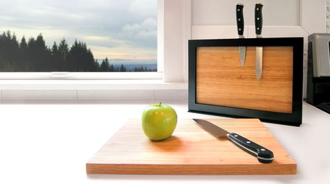 Cutting Board Storage, Magnetic Knife Blocks, Knife Stand, Knife Rack, Knife Storage, Diy Cutting Board, Knife Holder, Chopping Boards, House Design Photos