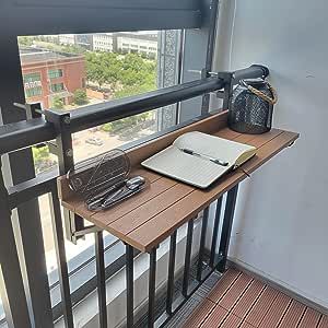 BAISRGS Balcony Railing Table,Folding Rail Table - Multi-Functional Rail Hanging Table for Indoor and Outdoor Use(Wood Color) Railing Table, Real Wood Table, Card Table And Chairs, Balcony Flower Box, Deck Table, Balcony Bar, Wood Table Design, Table Folding, Closet Renovation