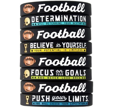 Motivational Sports Quotes, Football Team Gifts, Football Bracelet, Sport Quotes Motivational, Colorful Bracelet, Sports Themed Party, Sports Quotes, Focus On Your Goals, Team Gifts