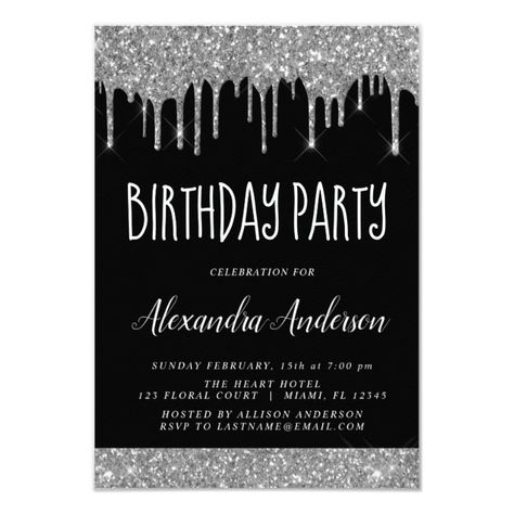 Silver Black Sparkle Glitter Any Age Birthday Invitation Glitter, #Age, #Birthday, #Sparkle, #Shop 51 Birthday, 60th Birthday Party Invitations, Thirteenth Birthday, Girly Birthday Party, Halloween Birthday Invitations, 21st Birthday Invitations, 60th Birthday Invitations, Mermaid Birthday Invitations, 30th Birthday Invitations