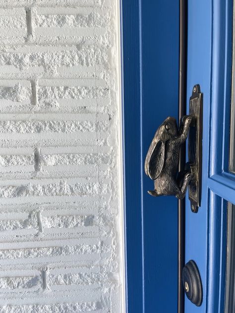 Brick Ranch to Cottage: Blue Dutch Door Before & After - The Inspired Room Blue Dutch Door, Sherwin Williams Dutch Tile Blue Front Door, Dutch Dog Door Interior, Dutch Door Lock, Wyeth Blue Front Door, Orange Brick, Maple Ridge, Ranch Style House, Brick Ranch