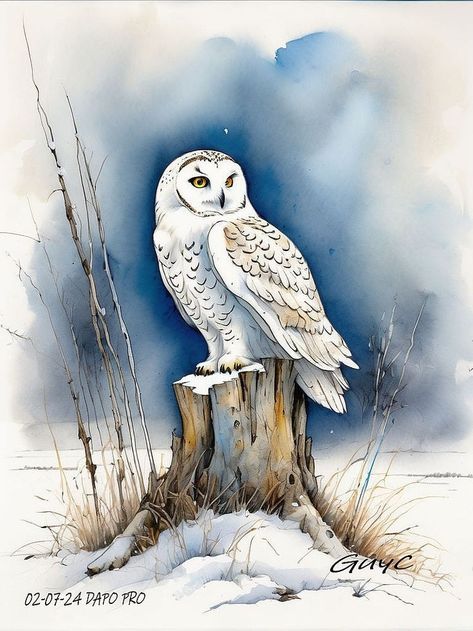 Snowy Owl Drawing, Snowy Owl Painting, Awesome Owls, Owl Watercolor, Pro Art, Owl Artwork, Winter Owl, Snow Owl, Owls Drawing