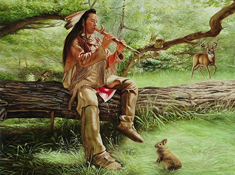 CHIBIABOS THE FLUTE PLAYER by ED COPLEY  ~ 24'' x 32''  kK Native American Movies, Native Flute, Native Print, American Fine Art, Native American Wisdom, Native American Paintings, Native American Flute, Flute Player, Native American Artwork