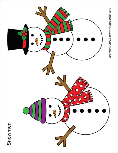 Christmas Tree Shapes Activity Template | Free Printable Templates & Coloring Pages | FirstPalette.com Snowman Template Free Printable, Coloring Pages Colored, Free Printable Snowman, Cafeteria Decor, Christmas Tree Shapes, Snowman Template, Activity Template, Snowman Printable, Winter Classroom Decorations