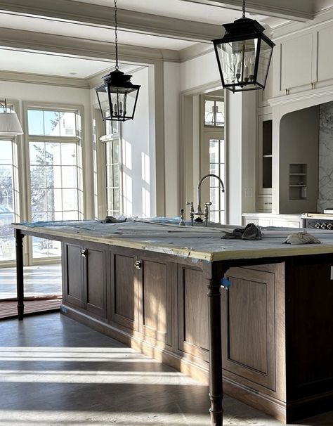 Grace Stoffer Design, Kitchen Islands With Leg Supports, Steve Tiek Design, Island With Bookshelf On End, Off Center Sink In Island, Kitchen Behind Living Room, Range In Kitchen Island, Dark Kitchen Island, Rounded Island