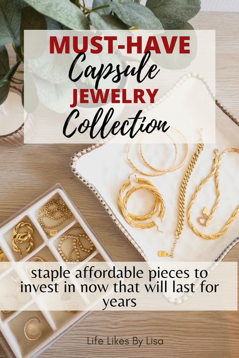 Everyday Matte Gold Tarnish-resistant Jewelry, Everyday Minimalist Tarnish-resistant Jewelry, Jewelry Capsule, Gold Jewelry Capsule, Wardrobe Basics List, Capsule Wardrobe Formula, Tarnish Resistant Recycled Gold-tone Necklace, Capsule Wardrobe Jewelry, Capsule Wardrobe How To Build A