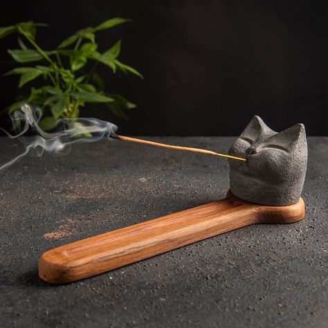 Incense Holder Clay Diy, Tray For Crystals, Incense Holder Wood, Cat Incense Holder, Diy Incense Holder, Clay Incense Holder, Wooden Incense Holder, Handmade Incense, Ceramic Oil Burner