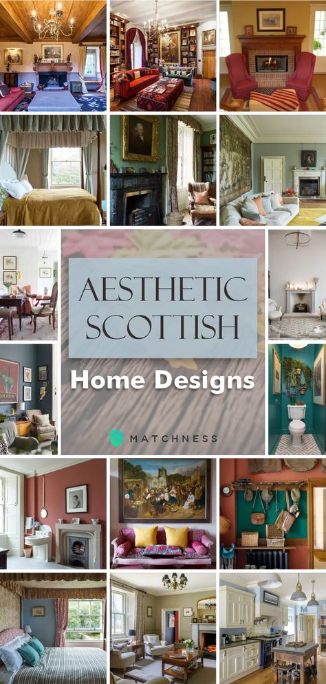 Aesthetic-scottish-home-designs1 Scotland Decor Interior Design, Scottish Style Bedroom, Scottish Living Room Ideas, Scotland Homes Interior, English Lodge Decor, Scottish Lodge Interior, Scottish Design Inspiration, Scottish Bedroom Decor, Scottish Style Living Room