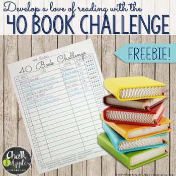 FREE tracking sheet for the 40 Book Challenge! Encourage students to "just read" | Chalk & Apples 40 Book Challenge Middle School, 40 Book Challenge Elementary, 40 Book Challenge, Recommend Books, Book Whisperer, Readers Notebook, Reading Incentives, Upper Elementary Reading, Teaching 5th Grade