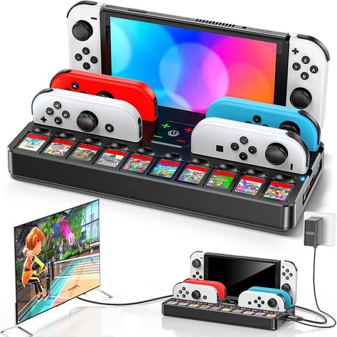 🎮 Tokluck Switch Docking Station offers a versatile alternative to the official Switch Dock. It supports Nintendo Switch and Switch OLED, providing TV projection, joy-con charging for up to 6 controllers, and storage for 10 game cards. With compatibility for third-party adapters, it enhances charging flexibility. The design accommodates switch dockable cases, ensures ventilation, and facilitates easy mode switching. An additional USB 3.0 port expands connectivity options. 🕹️ Dock Station, Game Storage, Nintendo Switch Accessories, Game Accessories, Video Games Nintendo, Video Games Pc, Charging Dock, Game Boy, Nintendo 3ds