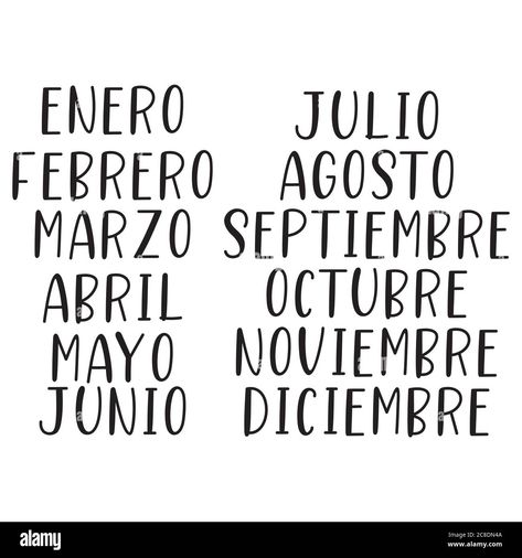 Descargar este vector: Meses del año con letras a mano en español. Letras para Calendario, Organizador, Planificador - 2C8DN4A de la biblioteca de Alamy de millones de fotografías, ilustraciones y vectores de alta resolución. Calendar Organizer, Organizer Planner, Black Phone Wallpaper, Months Of The Year, Vector Hand, Hand Lettered, In Spanish, Months In A Year, Hand Lettering