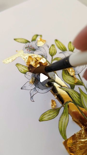 Theodora, The Carpenter's Wife on Instagram: "A little gold leaf to brighten a grey, drizzly, Somerset day.

Gilding an illuminated flower letter. L is for Lily, 23.5 carat gold leaf on a letter L with intertwined white lilies. #illuminatedlettering #botanicalart #lily" Minimalist Watercolor Painting, Wall Murals Diy, Flower Letter, Minimalist Watercolor, Golden Painting, Gold Leaf Art, Tinta China, Gold Leaf Painting, Calligraphy Alphabet