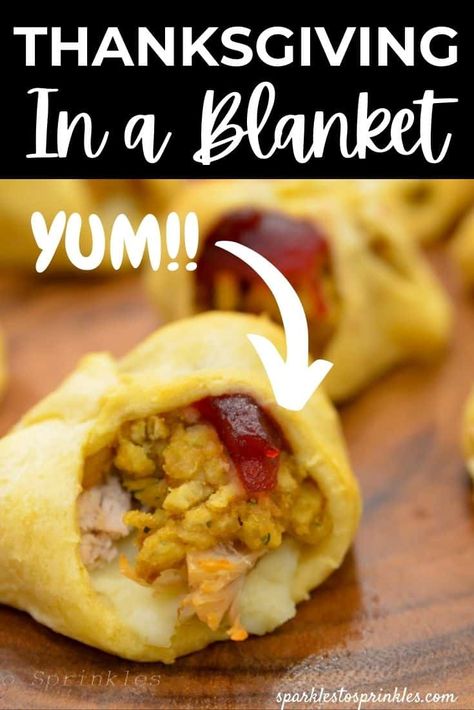 Thanksgiving in a Blanket is the most genius way to eat leftovers as it combines shredded turkey, stuffing, mashed potatoes, and cranberry sauce all wrapped in a crescent roll for a simple and delicious way to enjoy Thanksgiving dinner the next day! Pin for Later! Thanksgiving Pizza Ideas, Hobbit Thanksgiving, Turkey Cheese Ball, Turkey Rolls, Recipes Using Crescent Rolls, Thanksgiving Leftover, Holiday Snack, Thanksgiving Leftover Recipes, Leftover Recipes