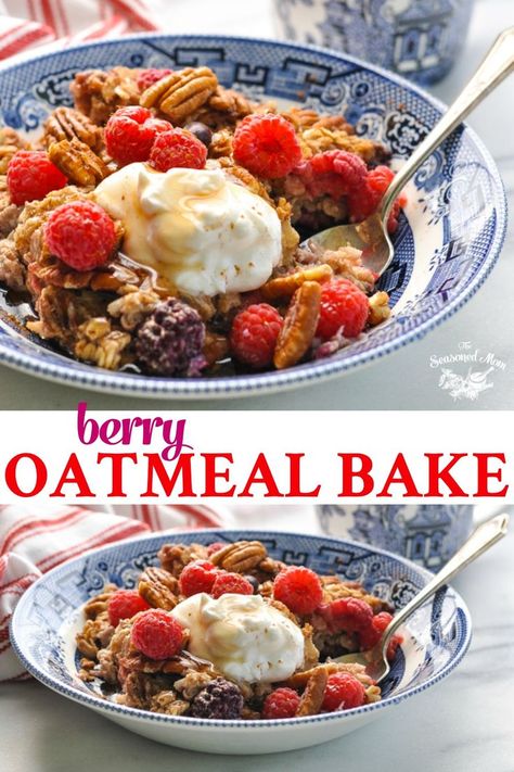 Spring Breakfast Ideas, Summer Oatmeal, Berry Oatmeal Bake, April Meals, Wfpb Breakfast, Berry Baked Oatmeal, Healthy Baked Oatmeal, Spring Cooking, Frozen Fruit Recipes