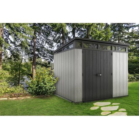 Keter Artisan 9 ft. W x 7.5 ft. D Plastic Storage Shed | Wayfair Plastic Storage Sheds, Wooden Storage Sheds, Modern Shed, Wood Storage Sheds, Resin Storage, Large Sheds, Garden Storage Shed, Bike Shed, Outdoor Essentials