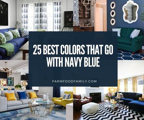 colors-go-with-navy-blue Navy Blue Couches, Navy Blue Rooms, Navy Couch, Navy Blue Furniture, Dark Blue Sofa, Navy Furniture, Navy Color Scheme, Navy Curtains, Navy Living Rooms