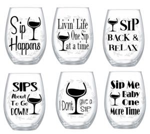 Wine Glass, Stemless - Full of Sip | Wine glass sayings, Wine glass designs, Cricut wine glasses Stemless Wine Glasses Vinyl, Cricut Wine Glass Ideas, Funny Wine Glass Sayings, Cricut Wine Glasses, Etching Diy, Funny Wine Glasses, Sip Happens, Wine Glass Sayings, Glitter Wine Glasses