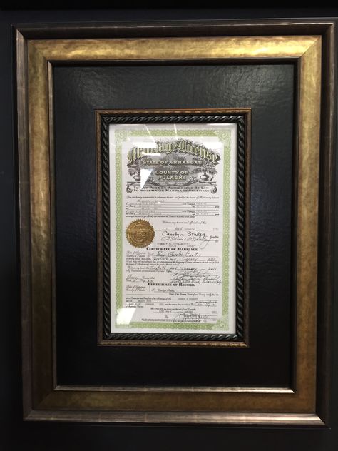 Spruce up your marriage license with creative framing. This example uses a leather mat and two fillets. Creative Framing, Kim Wedding, Shadow Box Ideas, Display Frames, Godly Marriage, Trending Pins, Marriage License, Box Ideas, Display Ideas