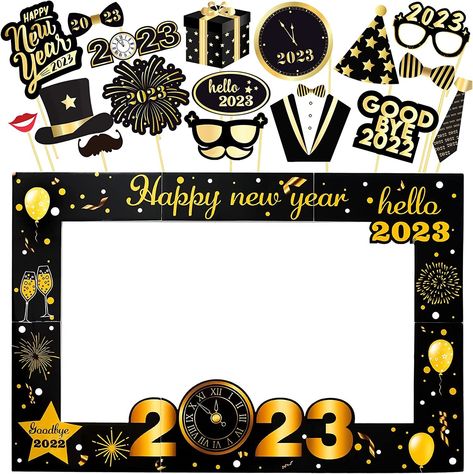 New Year Selfie, New Years Photo Booth, New Year Photo Frame, New Year Props, New Years Photo, Photo Booth Frame Prop, New Years Eve Drinks, Nye Decorations, New Year Backdrop