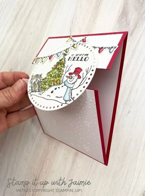 Stampin' Up! Filled with Cheer Fun Fold Card Folded Christmas Cards, Stampin Up Weihnachten, Cheers Card, Christmas Gift Tags Handmade, Create Christmas Cards, Snowman Cards, Hand Made Greeting Cards, Beautiful Christmas Cards, Homemade Christmas Cards