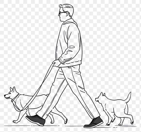 Walking With Dog, Appropriation Art, Sketch Cartoon, Outline Drawing, Dog People, Man And Dog, Outline Drawings, Summer Projects, Dog Illustration