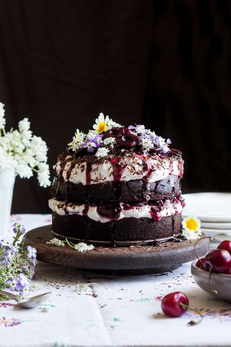 vegan black forest cake small  #vegan #dessert #cleaneating #coconutmilk #recipe #clairekcreations Schwarzwald Cake, Vegan Black Forest, Bakewell Cake, Lazy Cat Kitchen, Cake Aesthetic, Vegan Cake Recipes, Cake Day, Black Forest Cake, Forest Cake