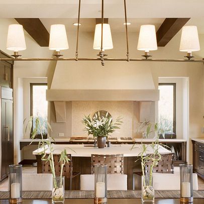 Mediterranean modern. Ceiling detail. Windows flanking massive kitchen hood. Medeteranian Kitchen, Modern Mediterranean Kitchen Design, Modern Mediterranean Kitchen, Luxury Mediterranean Homes, Massive Kitchen, Tuscan Interior, Modern Tuscan, Mediterranean Kitchen Design, Modern Mediterranean Homes